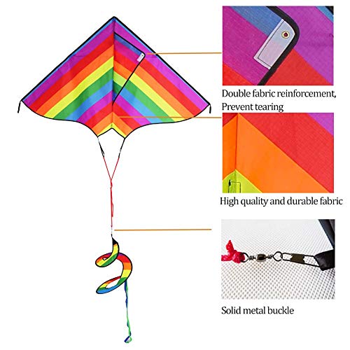 ZHUOYUE Delta Rainbow Kites for Kids and Adults, Easy to Fly Single Line Nylon Kite with Long Tail 45"x25" Inch - Thumbnail 3