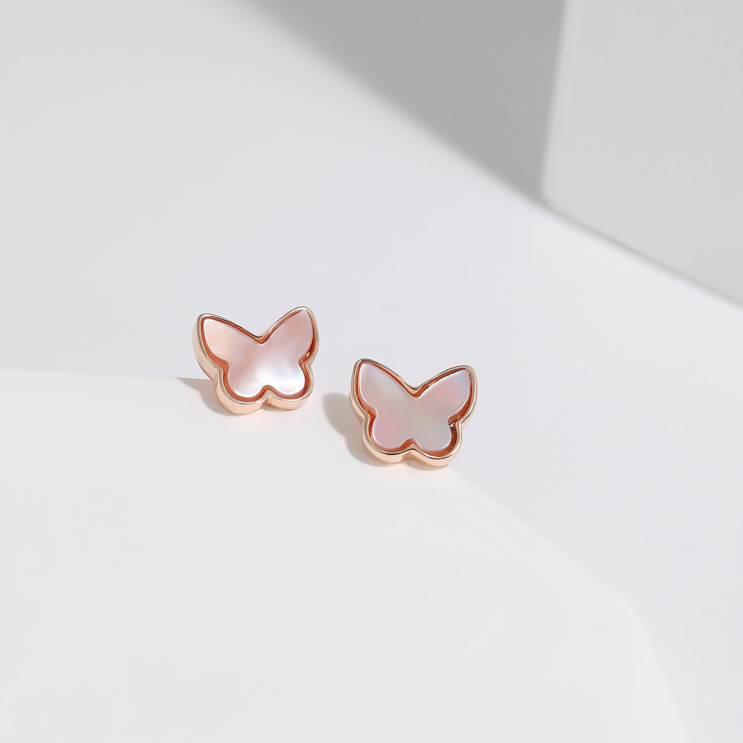 Meissa Orecchini Acciaio Chirurgico Donna Argento 925 carini Orecchini Farfalla in Oro rosa Orecchini Bambina con Madreperla Regalo Anniversario Compleanno per Lei Ragazza, Oro rosa