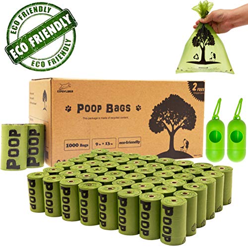 Biodegradable Dog Poop Bags - 1000 Counts with 2 Dispenser, Earth-Friendly Doggie Poop Bag Leak-Proof, Dog Waste Bags 50 Rolls Green Tree Printed, 9x13 inches