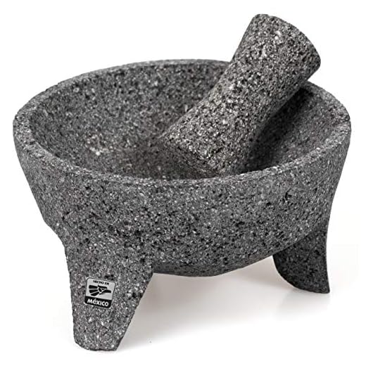 Genuine Handmade Mexican Mortar and Pestle, Molcajete de Piedra Volcanica Mexicana, Perfect for Homemade Salsas, Guacamole, and other Molcajete Plates | Made in Mexico (8 IN)
