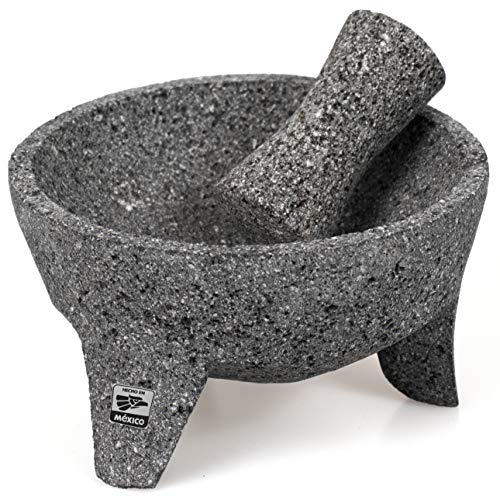 Genuine Handmade Mexican Mortar and Pestle, Molcajete de Piedra Volcanica Mexicana, Perfect for Homemade Salsas, Guacamole, and other Molcajete Plates | Made in Mexico (9 Inches)