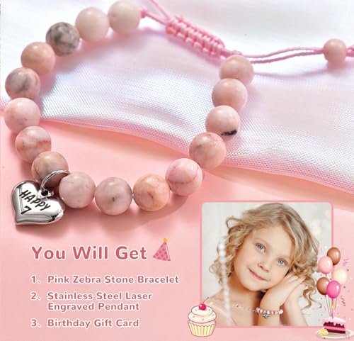 Image of 7 Year Old Girl Birthday Gifts: Zebra Stone Beaded Bracelets For Girls, Adjustable Girls Bracelets, The Coolest Birthday Gifts For 7 Year Old Girls! Ideal For 7th Birthday Granddaughter Gifts Bracelet