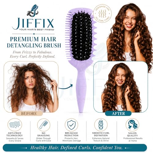 Image of Curl Define Styling Brush - Nylon Detangling & Curl-Defining Hair Brush for Curly, Wavy & Frizzy Hair - Paddle Brush with Wide Tooth Comb for Men, Women & Kids