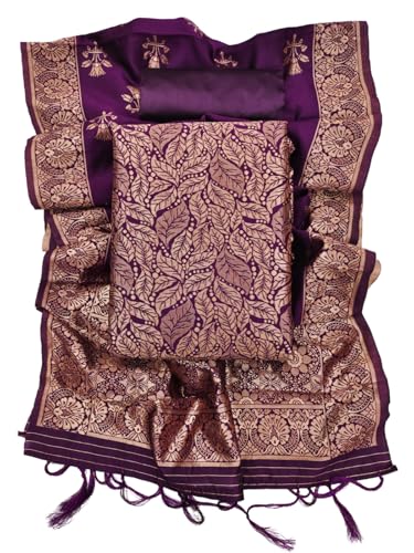 Image of Women's Banarasi Silk Unstitched Salwar Suit Dress Material with Dupatta, Unstitched Salwar Suit Set with Dupatta, Salwar Material for Women, Salwar Material for Women Unstitched