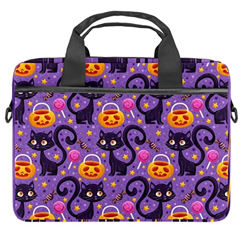 Sacoche ordinateur 13 à 14 pouces chat citrouille, housse PC portable à bandoulière, 36.8x28cm