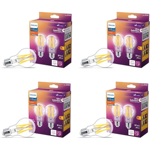 Philips LED 60W A19 8-Pack Ultra Definition Soft White (2700K) 800 Lumen (8W = 60W) Dimmable Frosted Flicker-Free Light Bulbs