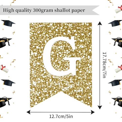 Image of Congrats Grad Banner Gold Glitter Pre-Strung Congrats Grad Sign Decorations - 8ft -No DIY - Graduation Party Decorations for Class of 2026 Graduation Decorations