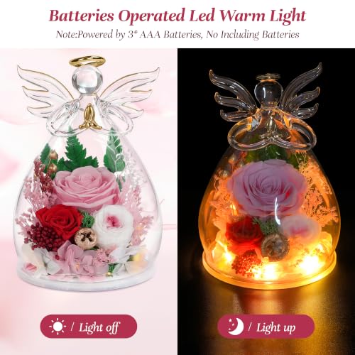 Image of encavy Birthday Gifts for Women,Fresh Flowers for Delivery,Preserved Rose Flowers in Angel Figurines,Light Up Angel Real Rainbow Roses for Mom Grandma Wife Her Girlfriend Anniversary