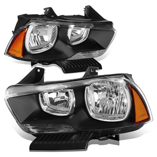 Auto Dynasty Headlights Assembly Compatible with 2011-2014 Dodge Charger, Driver and Passenger Side Halogen Headlamps Replacement, Black Housing Amber Corner