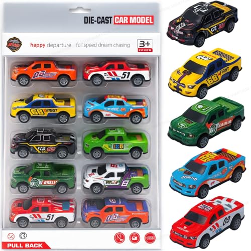 Image of SHAKTISM Die Cast Metal Toy Cars Set - 1:43 Scale Pull Back Action Cars with Open Doors, 4 Model Designs, Mini Vintage Car Collection for Kids Boys Girls, Gift Toy (Die-Cast Truck Set 12Pcs)