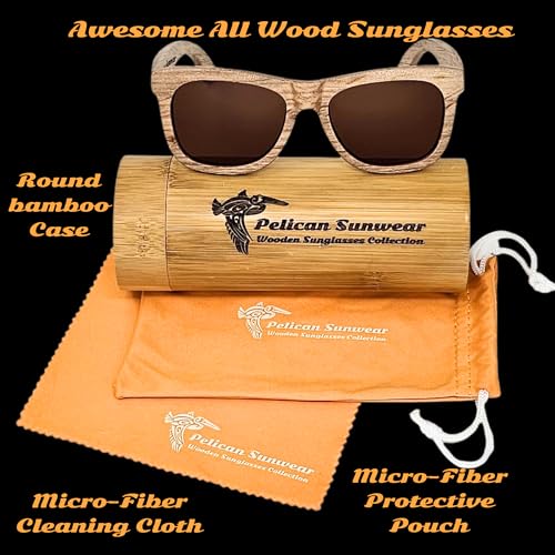 Image of Wood Sunglasses | Polarized | Vintage Wooden Frame | 100% UVA /UVB Protection | Bamboo Case | Men Women