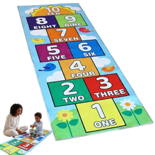 Hopscotch Rug for Kids Indoor Hop Scotch Mat Non-Slip Carpet Educational Hopscotch Game Rug with Numbers Washable Play Mat for Classroom Bedroom Indoor Hopscotch for Boys Girls