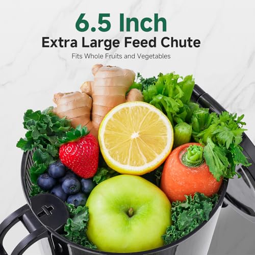 Image of AMZCHEF Cold Press Juicer - 6.5 inch Wide Mouth Hopper for Whole Recipe Loading, Self Feeding for Hands-Free Operation, Zero Waste Masticating Juicer For More Juice, Less Pulp - Triple Strainers