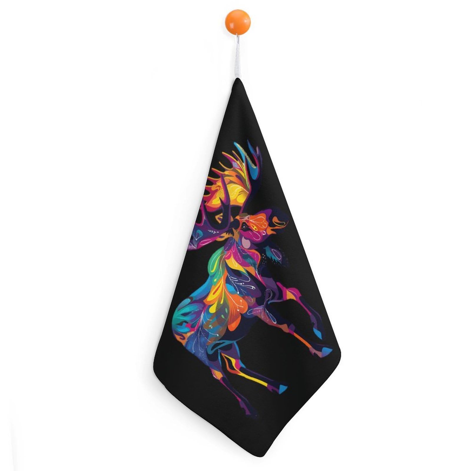 CGSBNGHA Colorful Canadian Moose Abstract Paint Wildlife Hand Towel Hanging Face Towels Cleaning Cloths Handkerchief for Bathroom Kitchen