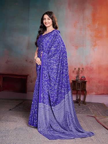 Image of Garden Vareli Floral Print Crepe Saree With Unstitched Blouse Piece