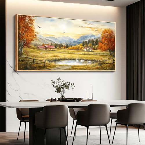 PHAOHUAXM Large Canvas Wall Decor For Living Room Wall Art For Farmhouse Office Mural For Bedroom Ink-Wash Landscape Paintings Print Artworks Pictures Dining Room Home Decor 30"X60" Wood Framed