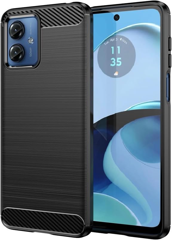 Image of NPRC Hybrid Ultra Slim Protective Case TPU Non-Slip Carbon Fiber Texture Shockproof Case Cover for Moto G14 - Black
