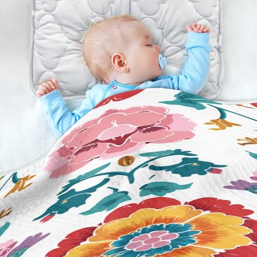Kigai Colorful Flowers Baby Blanket for Boys Girls Swaddle Blankets Soft Cozy Receiving Blanket Nursery Crib Blankets for Toddler Newborn, 30 x 40 Inch4