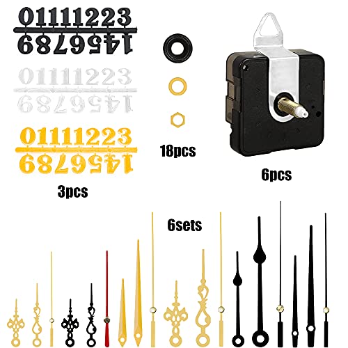 Paraor 6Pcs High Torque Quartz Clock Movement Mechanism Replacement Clock Numerals Kit With 6 Different Pairs Of Hands Clock For Diy Wall Clock Handicrafts Repair Clock Parts 21.5Mm thumb #2