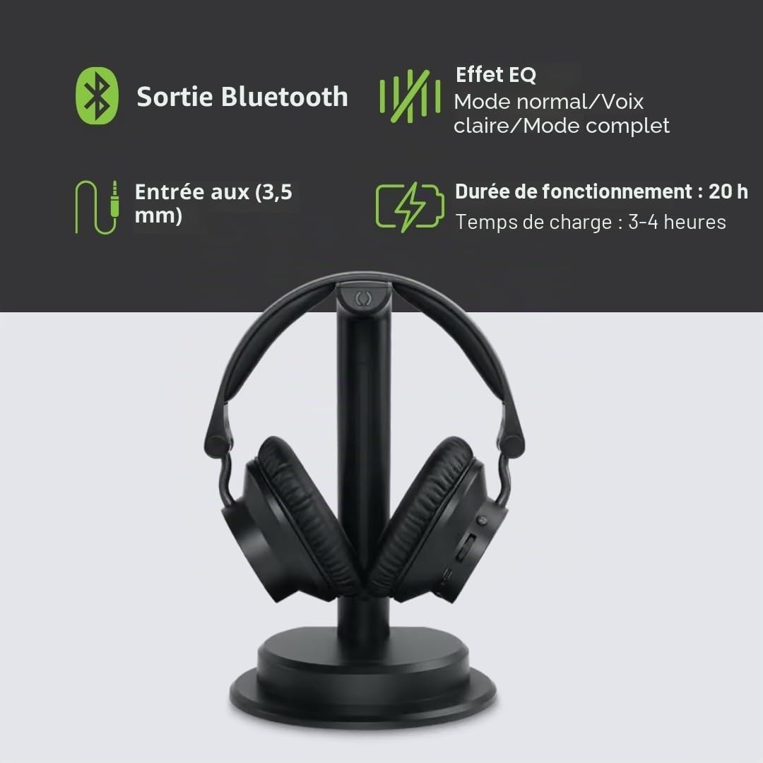 MUSE M-282 CTV Casque TV avec émetteur et Station de Charge | Confort sonore sans Fil avec 20 h d'autonomie, égaliseur & entrée Optique