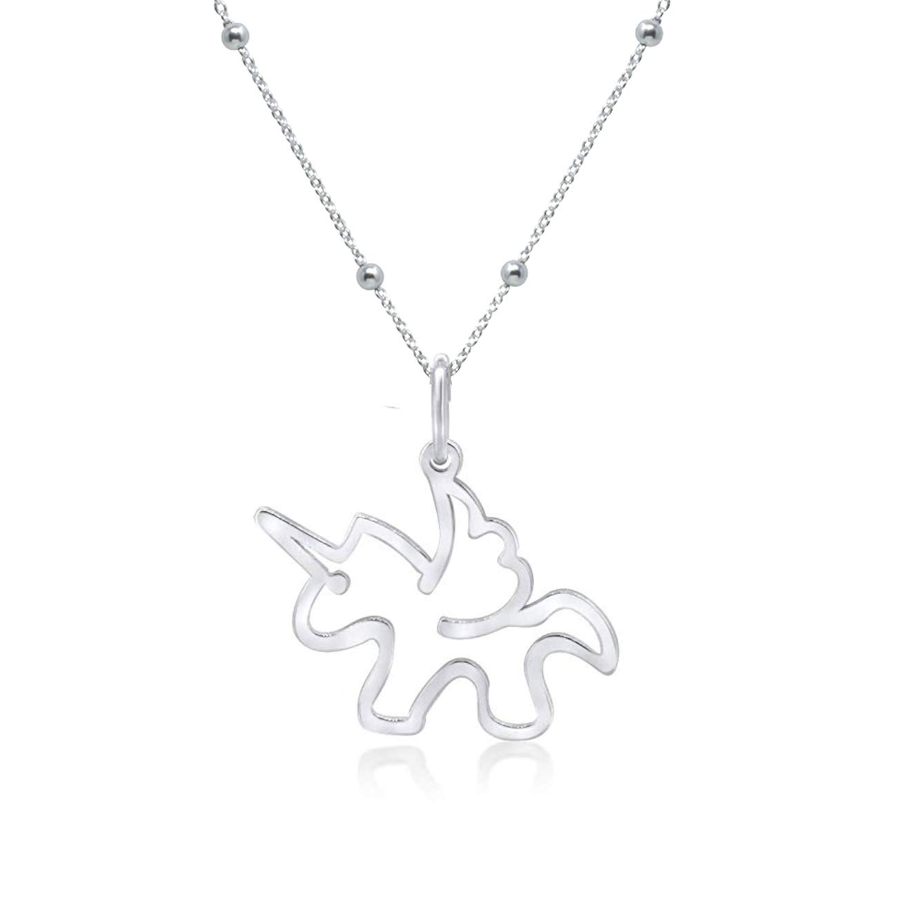 WANDA PLATA Collar Unicornio para Niña, Chica Joven, Mujer, Plata de Ley 925, Gargantilla Colgante Caballo. Largo de la Cadena 38 Centímetros.con Caja de Regalo