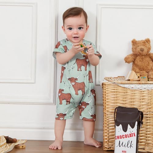 Gueuusu Country Baby Clothes Boy Girl Western Cow Print Short Sleeve Romper Bodysuit Ribbed One Piece Jumpsuit Summer Outfit4