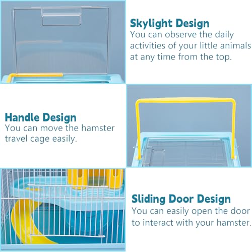 Tfwadmx Hamster Carrier, Dwarf Hamster Travel Cage, Portable Cages with Water Bottle, Gerbil Travel Carry Case Outdoor Vacation House for Small Mice(Blue,10.6”x8”x11.4”) - Image 5