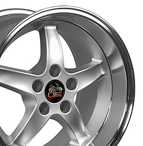 OE Wheels LLC 17 Inch Fits Ford Mustang 94-2004 Cobra R Style FR04B 17x10.5 17x9 Rims Silver Machined Lip SET