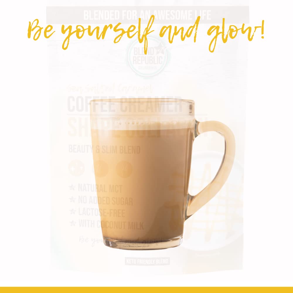 BLEND REPUBLIC Keto Coffee Creamer Caramel 300 g con aceite MCT, aceite de coco y colágeno, sin lactosa, sin azúcar añadido
