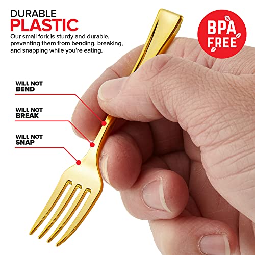 Gold Mini Forks 4 Inch (80-Count) Disposable Plastic Appetizer Fork For Cocktail Hour, Dessert Cups, Small Food Samples, Tiny Appetizers, Charcuterie Board, Wedding Reception #TOP2