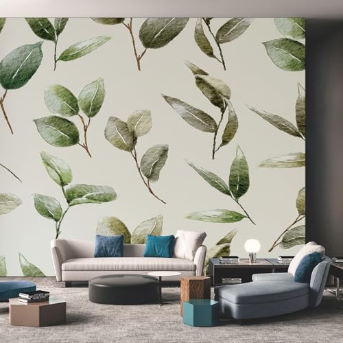 Papier peint botanique vert crée une ambiance de salon naturelle