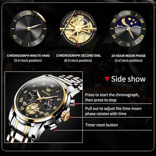Image of OLEVS Men's Analog Watch Multi Color Business Stainless Steel Waterproof Luminous Quartz Watch Luxury Leisure Date Simulation Original Bowl Watch