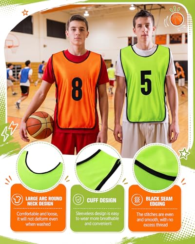 Image of Yahenda 24 Pcs Sports Pinnies Soccer Scrimmage Practice Vests Numbered Soccer Team Pennies with Belt for Adult