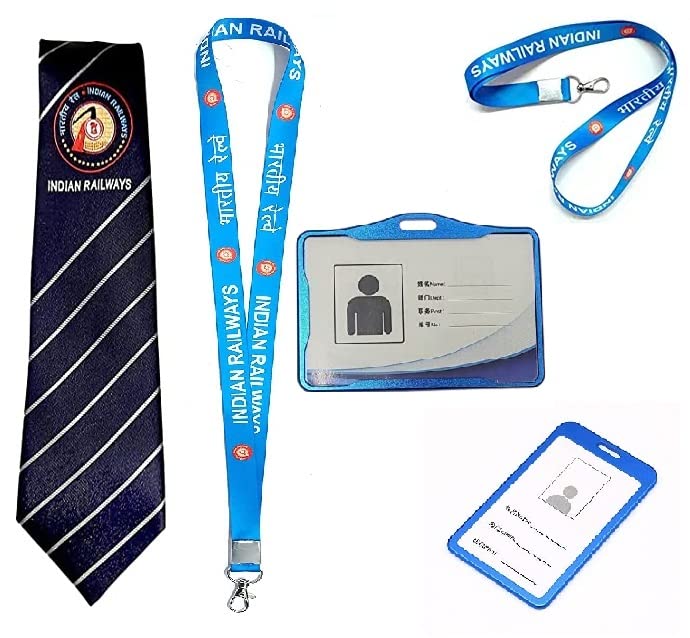 Us Creations Indian Railway Tie with Digital Weaving Logo of Indian Railways by Machine- Color Navy Blue- Length Full with Knitted Logo (Combo Set with- 1 Necktie, 2 Card Holders, 2 ID Cards Holders)-image-6