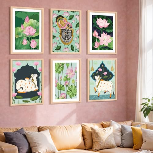 Image of NoWorries Modern Minimal Art Wall Paintings | Set of 6 Multicolor Framed Prints for Living Room Wall Decor | Contemporary Minimalist Framed Art (10x13inches Multicolor) (ART-3)
