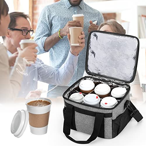 Lodrid Reusable 6 Cups Drink Carrier For Delivery With Bottom Padded Pad, Cup Holder Bag With Removable Dividers, Portable Drink Tote Bag With Shoulder Strap For Take Out, Outdoors, Travel, Gray #TOP6