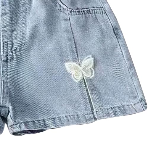 Girls Wide Leg Jeans Shorts Baggy Elastic High Waist Pleated Denim Shorts Y2K Cute Embroidery Palazzo Kids Bottom2