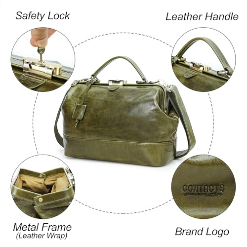 Image of CONTACTS Doctor Bag Purse for Women Luxury Leather Handbag with Lock Shoulder Bag Vintage Top Handle Bag