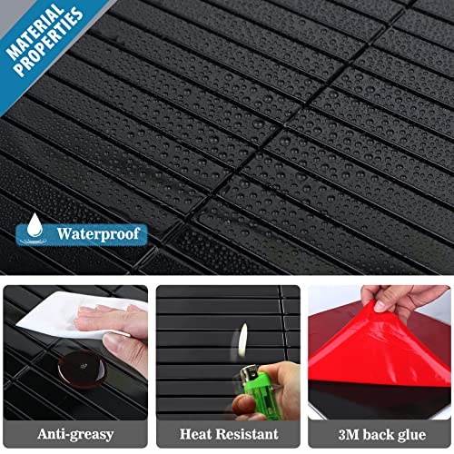 Homeymosaic 10-Sheets Stainless Steel Backsplash Peel And Stick On Kitchen Laundry Fireplace Subway Brick Tiles In Polished Black #TOP3