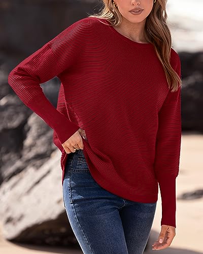 BTFBM Fall Sweaters for Women 2025 Casual Long Sleeve Sweater Striped Loose Fit Pullover Tops