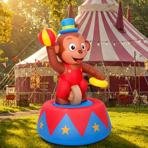 Silipull Mono inflable LED de 5 pies para decoración de fiesta de carnaval de circo, decoración al aire libre, fiesta de cumpleaños temática de carnaval, animal inflable para decoración de patio y