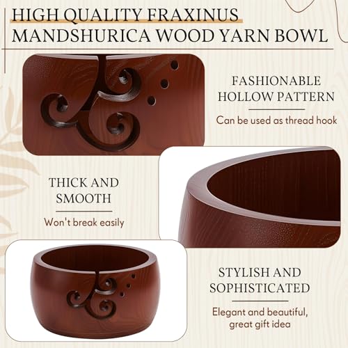 Image of Marsui Wooden Yarn Bowl, 3-Holes Curl Design Knitting Bowl, Knitting Yarn Bowl with Holes Storage, Ideal Yarn Bowl for Knitters, Yarn Bowl for Crocheting and Knitting Mothers Day Gift 6 inch x 3 inch