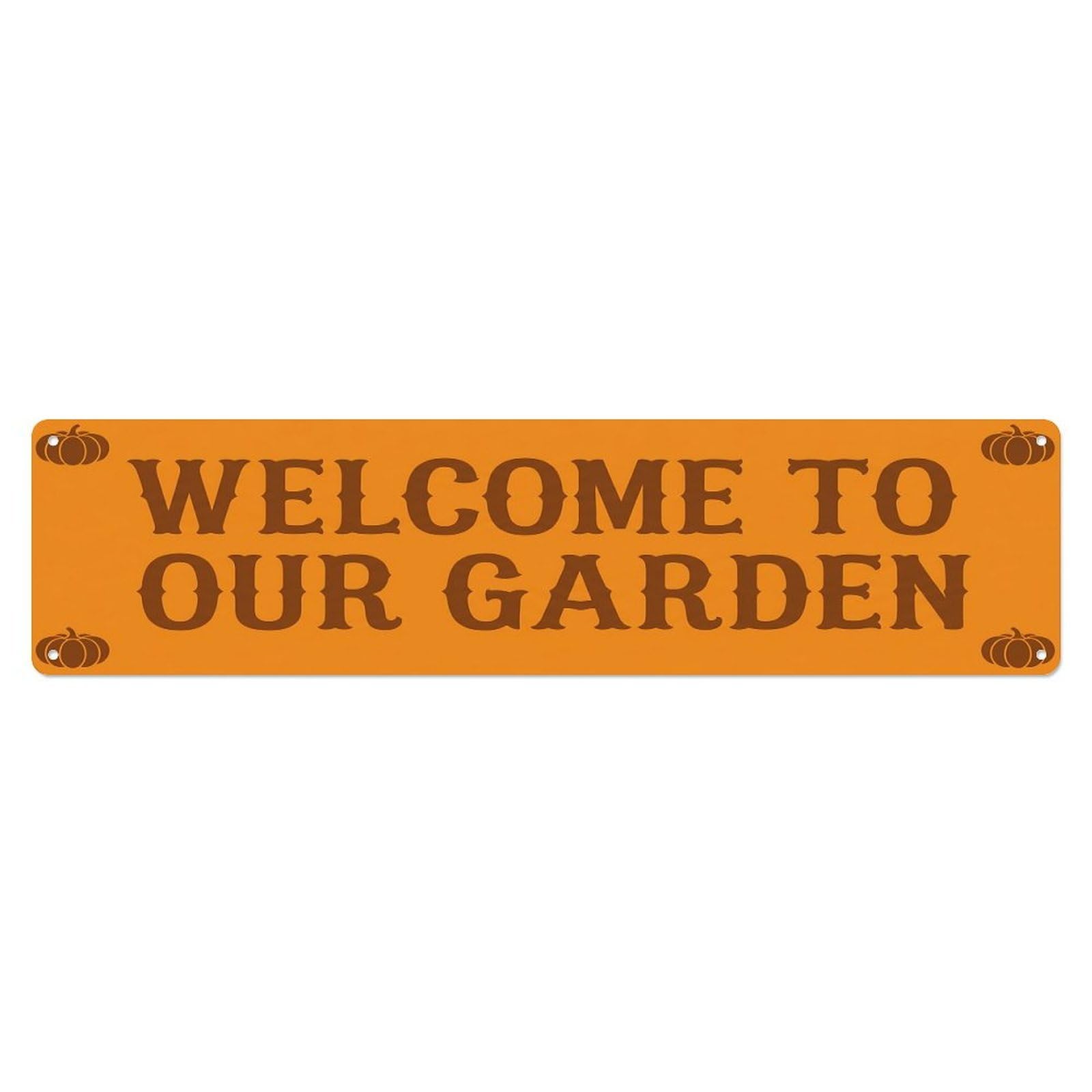 Vintage Welcome to Our Garden Pumpkin Orange Metal Tin Sign