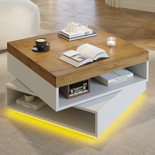 luckdect Table Basse carrée pivotante à Finition Brillante avec 16 lumières LED, Capable d'une Rotation à 360 degrés, présentant Un Design Moderne et...