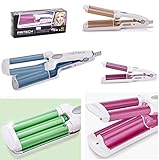 Nuevo hierro a cabello para Mini olas plancha de rizado basta deslizar tu cabello en la pinza de cerámica tourmeline para obtener un peinado "Mini ola en cualquier tipo de minutos sólo. -3 cilindros en cerámica tourmeline. – Mise en temperatura menos de 1 minuto. – Botón de encendido OFF/Indicador LED de encendido – Color Rosa Azul marón verde a elegir a solicitar por mensaje al vendedor al realizar su pedido de nueve y garantía de 1 año.