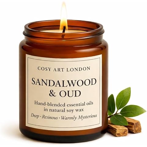 Sandalwood & Oud Soy Candle - Luxury Amber Jar with Gold Lid | Hand-Poured in London Cover