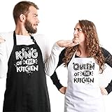 Syntus King and Queen Apron, 2 Pack Couple Aprons for Engagement Wedding Anniversary, Bridal Shower...