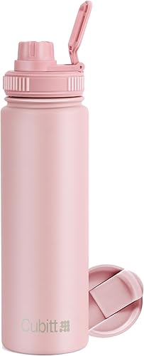 Vista 2 de Cubitt - Botella de agua deportiva aislada de 24 onzas, 2 tapas (tapa de café y tapa deportiva de boca ancha), acero inoxidable, doble pared. Fría