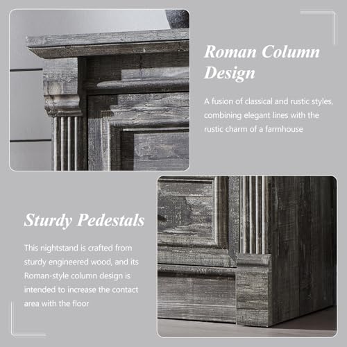 Image of Aitjunz Farmhouse 6 Drawer Dressers for Bedroom, 47'' Wide Dresser & Chests of Drawers w /Roman Columns, Horizontal Wooden TV Stand Dresser w /Metal Handle for Bedroom, Hallway, Living Room, Light Grey