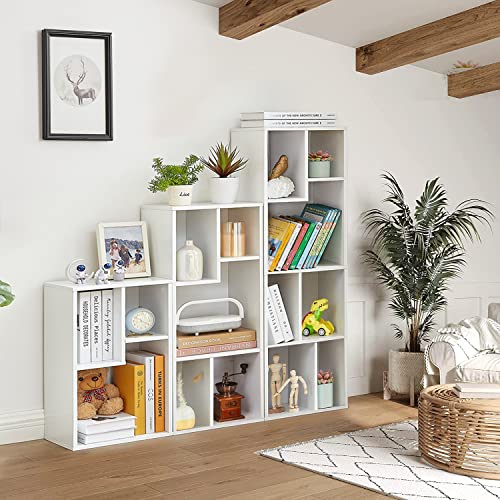 Vecelo 3 Cube Bookcase Sets Of 2, Small Bookshelf With Height Difference Shelves For Common Books, 4-Tier 7 Cubes Book Case Storage Organizer Freestanding,White #TOP6